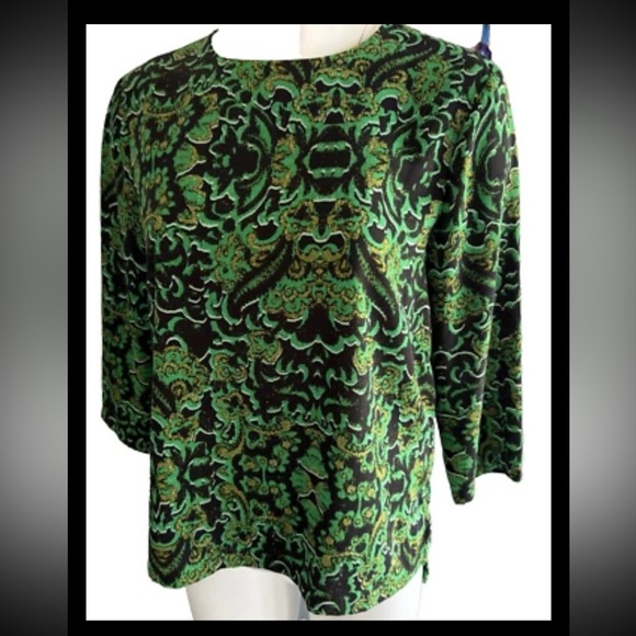 H&M Green and black Print Blouse 3/4 sleeve top Back zipper Size 10 - Picture 14 of 14